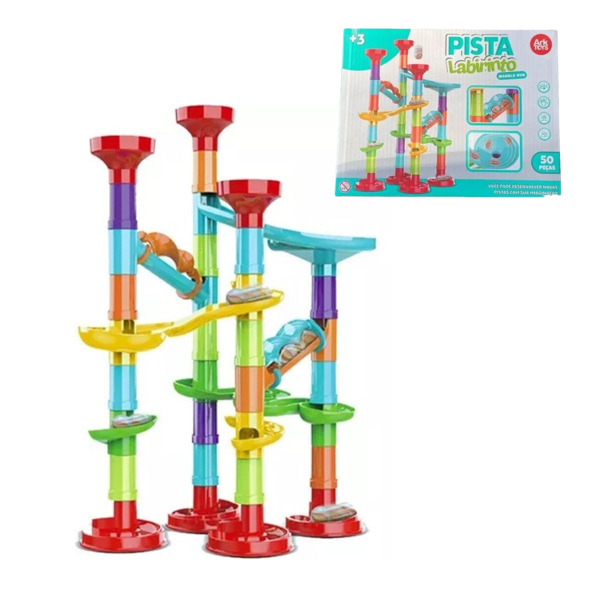 Pista De Corrida Labirinto Rola Bola 50 Peças - Ark Toys Pista De Corrida Labirinto Rola Bola 50 Peças - Ark Toys